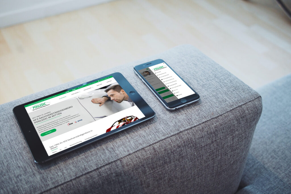 Ein Bild der Website vom Sachverständigenbüro Pogledic aus Witten